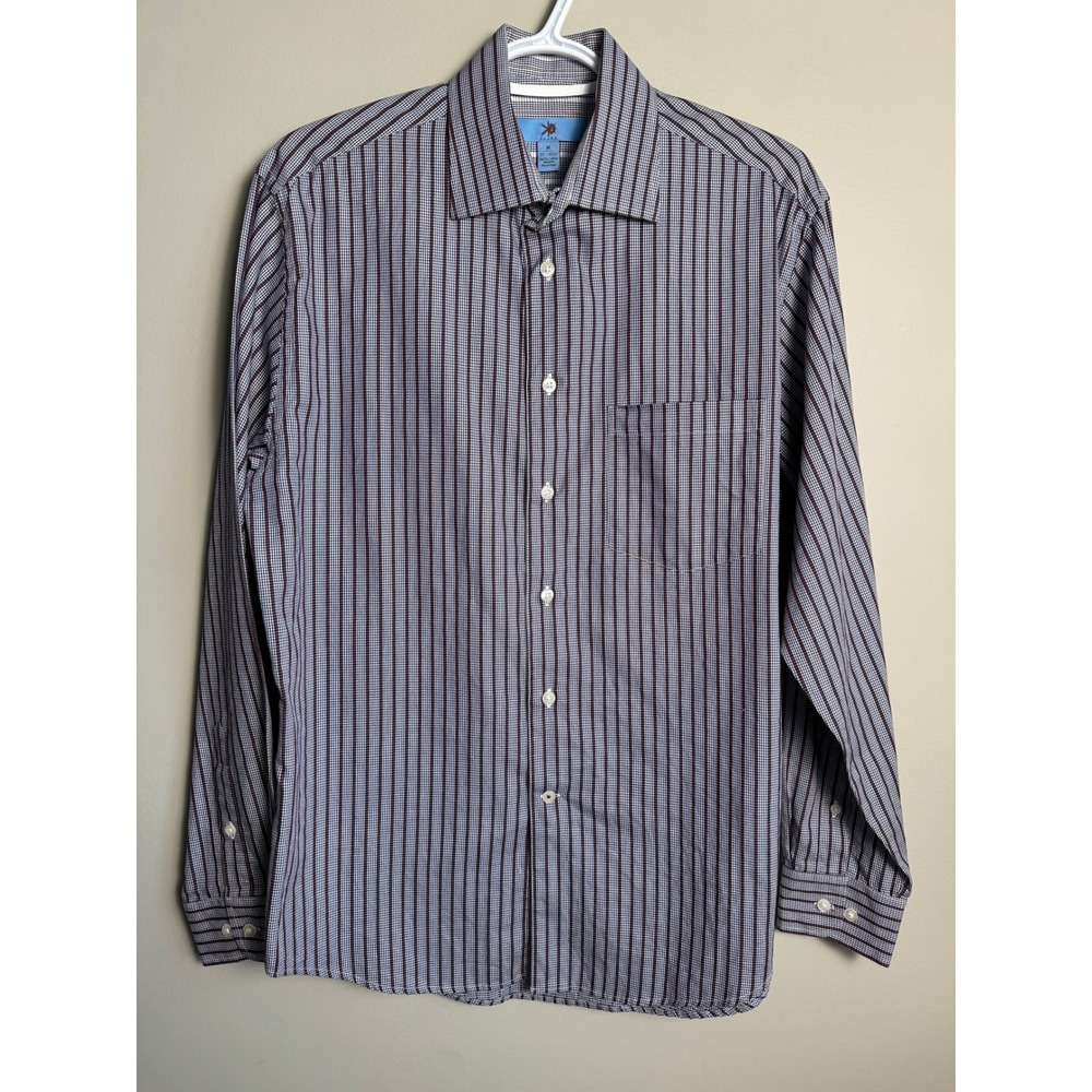 Egara Striped Button Up Shirt Burgundy Gray Mens M Office Work Classic Preppy